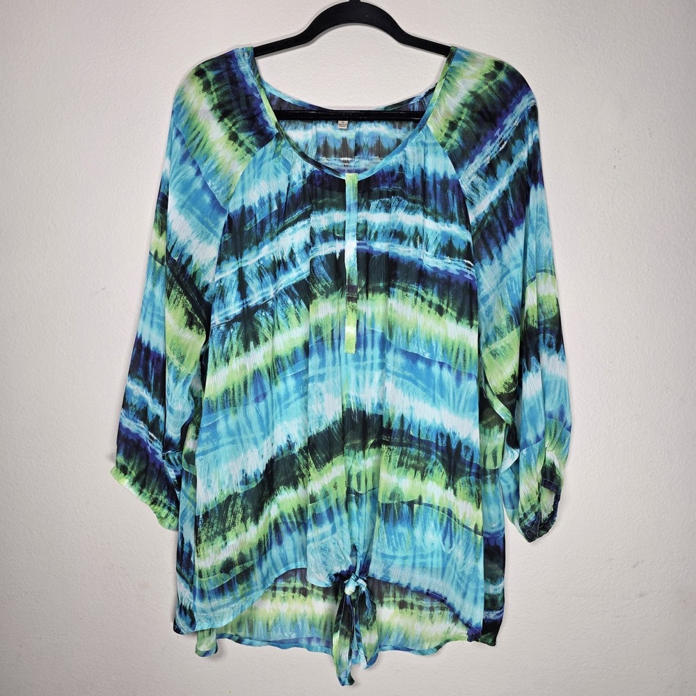 Rose & Olive Blue and Green Tie-Dye Blouse